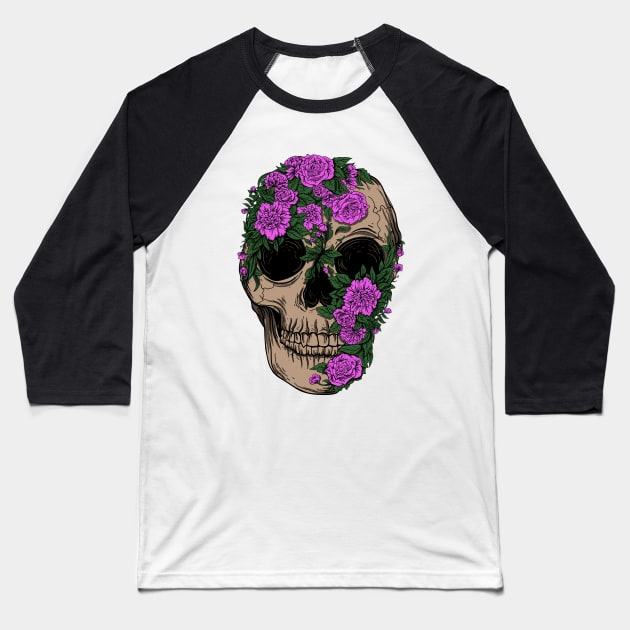 Skull Flower Artwork Baseball T-Shirt by Mako Design 